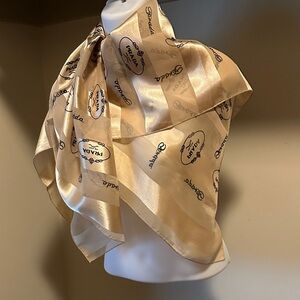 Prada Light Tan Silk Scarf with Logo Design 42”x39”